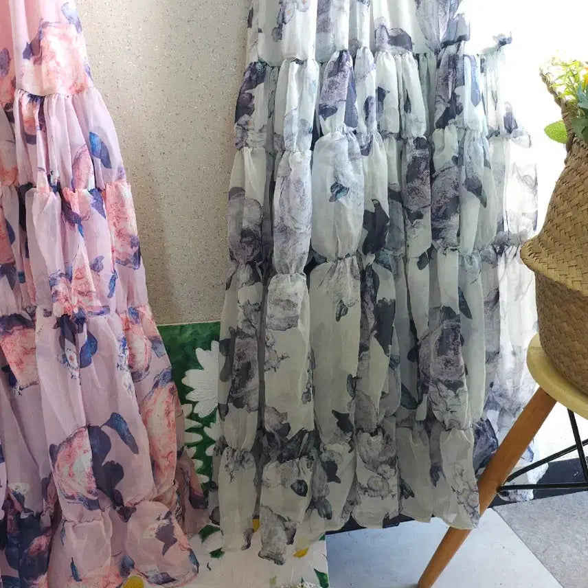 [BUNJANG] Flower Chiffon Long Dress / 플라워 쉬폰 롱 원피스 새상품