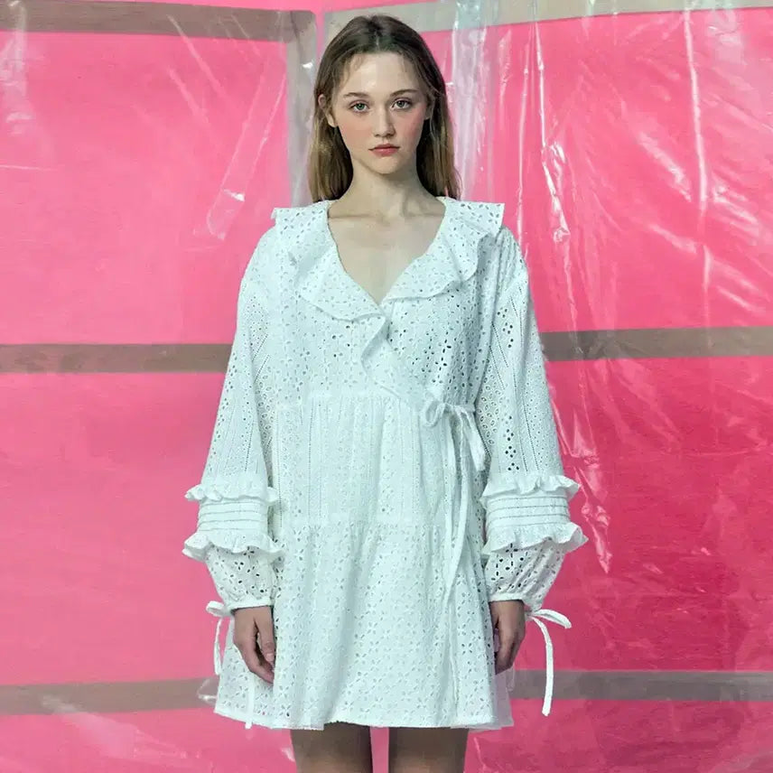 [BUNJANG] EYEYE Punching Eyelet Wrap Dress / 아이아이(EYEYE) 펀칭 아일렛 랩원피스 프리사이즈