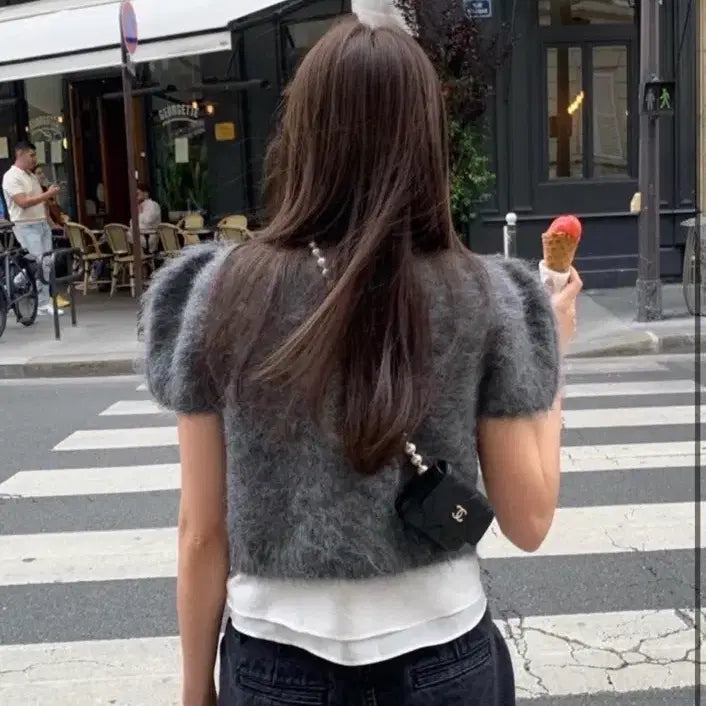 [BUNJANG] Lietty Pearl Alpaca Cardigan + Noir Bustier Set / 리에뜨 펄 알파카 가디건+누아 뷔스티에