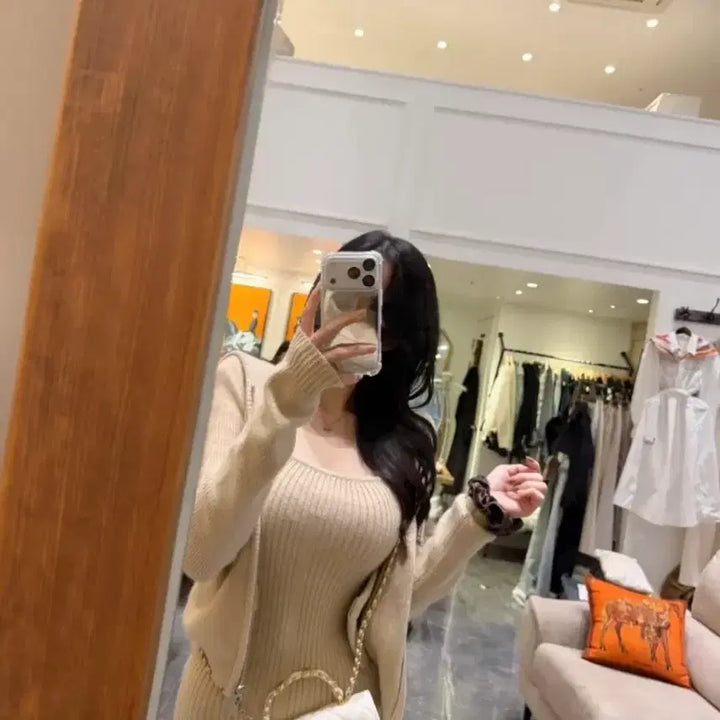 [BUNJANG] Cashmere Knit Hooded Dress Set Beige / 수입보세 고퀄 캐시미어 니트 후드 원피스 셋업 베이지
