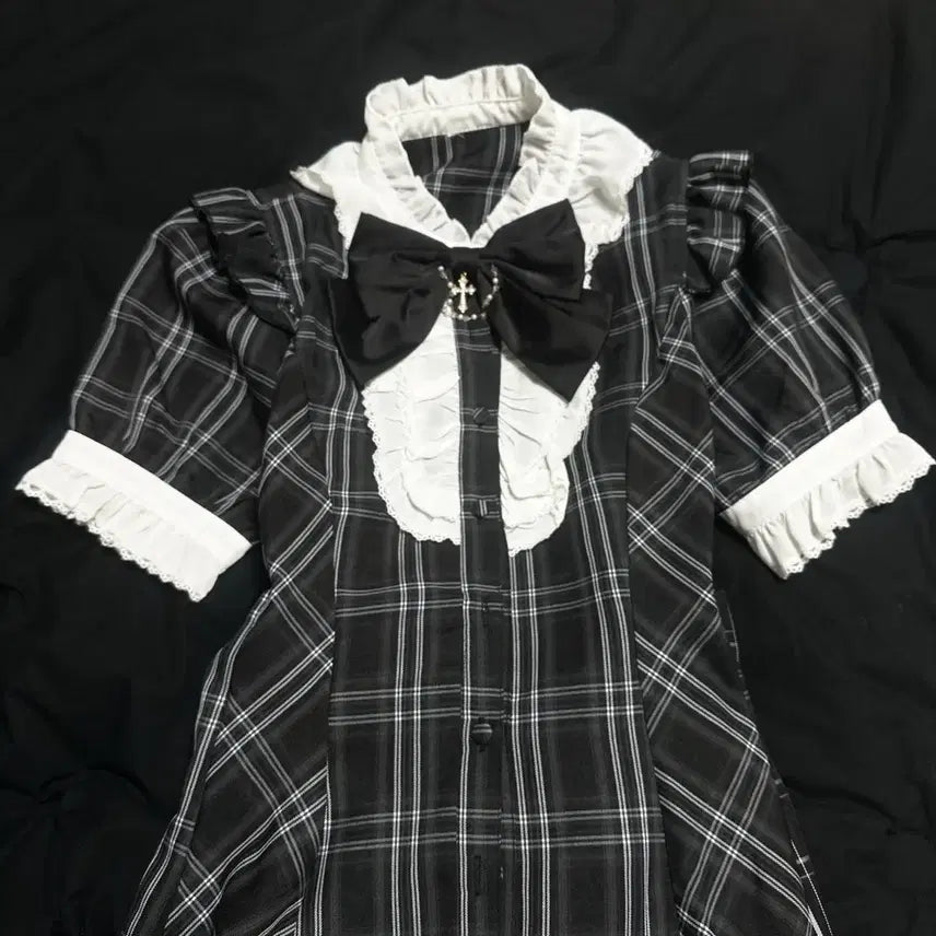 [SOLD OUT] [새것]시크릿허니 시허니 러플 셋업 체크 반팔 양산형 지뢰계
