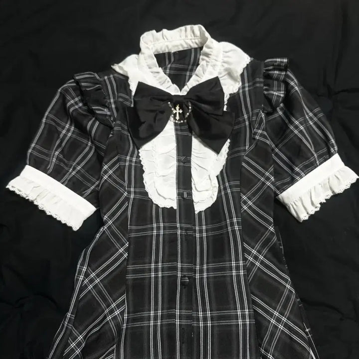 [SOLD OUT] [새것]시크릿허니 시허니 러플 셋업 체크 반팔 양산형 지뢰계