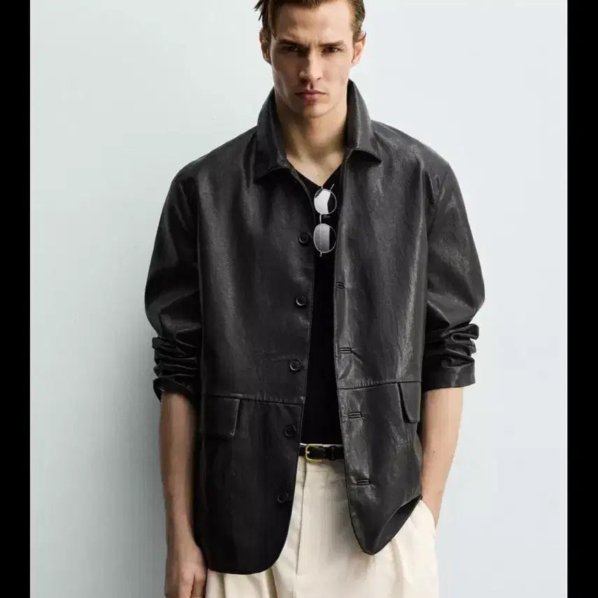 [BUNJANG] Zara Relaxed Fit Faux Leather Overshirt M / 자라 릴렉스핏 페이크 레더 오버셔츠