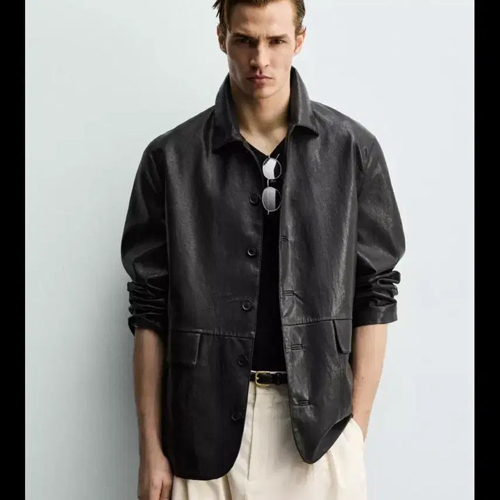 [BUNJANG] Zara Relaxed Fit Faux Leather Overshirt M / 자라 릴렉스핏 페이크 레더 오버셔츠
