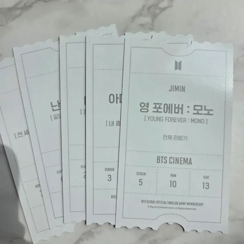 [BUNJANG] BTS Cinema Movie Ticket Set / BTS 시네마 영화 티켓 5종 세트