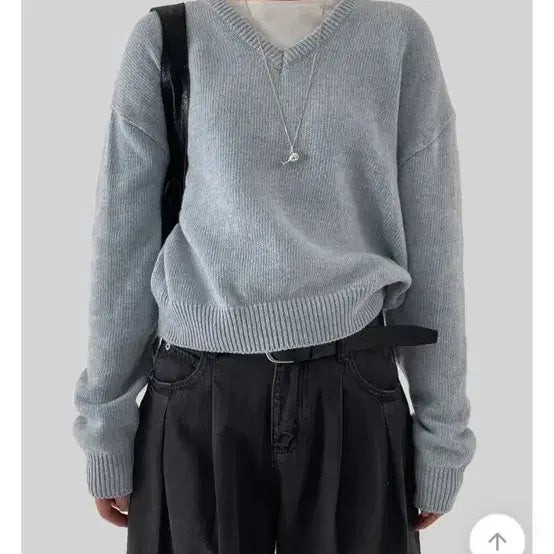 [BUNJANG] Autumn V-Neck Knit Sky Blue / 어텀 브이넥 니트 스카이블루