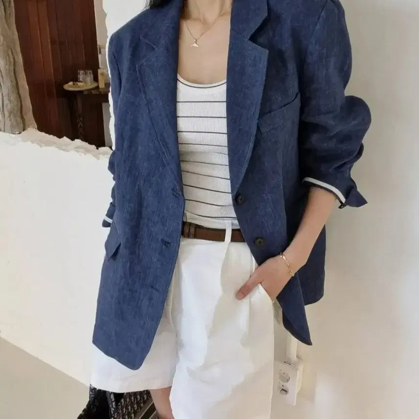 [BUNJANG] Signature Blue Linen Jacket / 시그니처 블루 린넨자켓