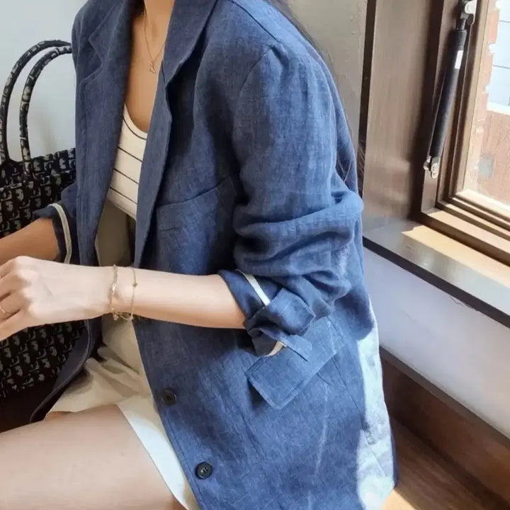 [BUNJANG] Signature Blue Linen Jacket / 시그니처 블루 린넨자켓