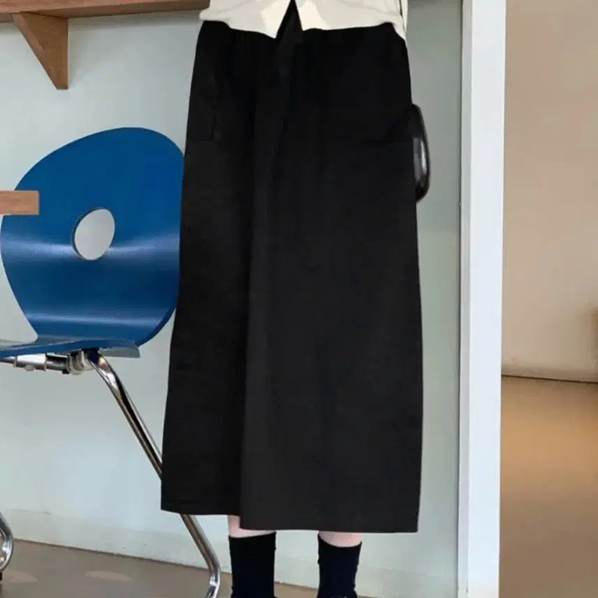 [BUNJANG] String Pocket Long Skirt (Black) / 스트링 포켓 롱스커트(블랙)
