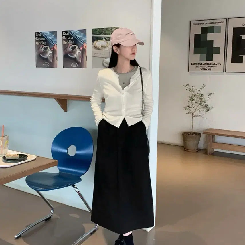 [BUNJANG] String Pocket Long Skirt (Black) / 스트링 포켓 롱스커트(블랙)