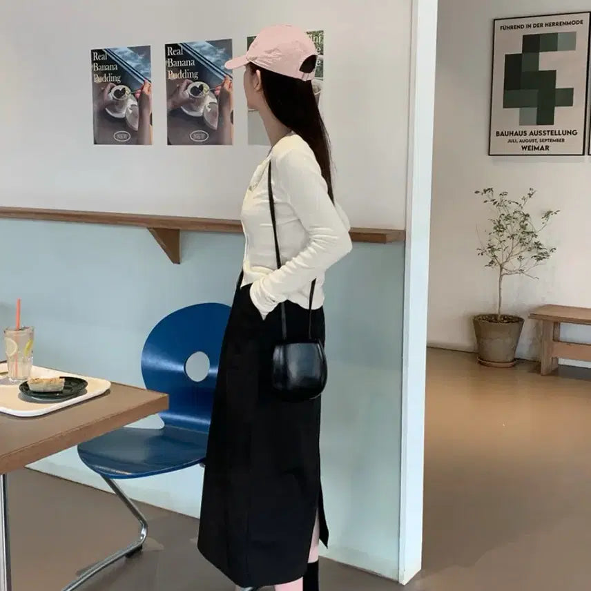 [BUNJANG] String Pocket Long Skirt (Black) / 스트링 포켓 롱스커트(블랙)