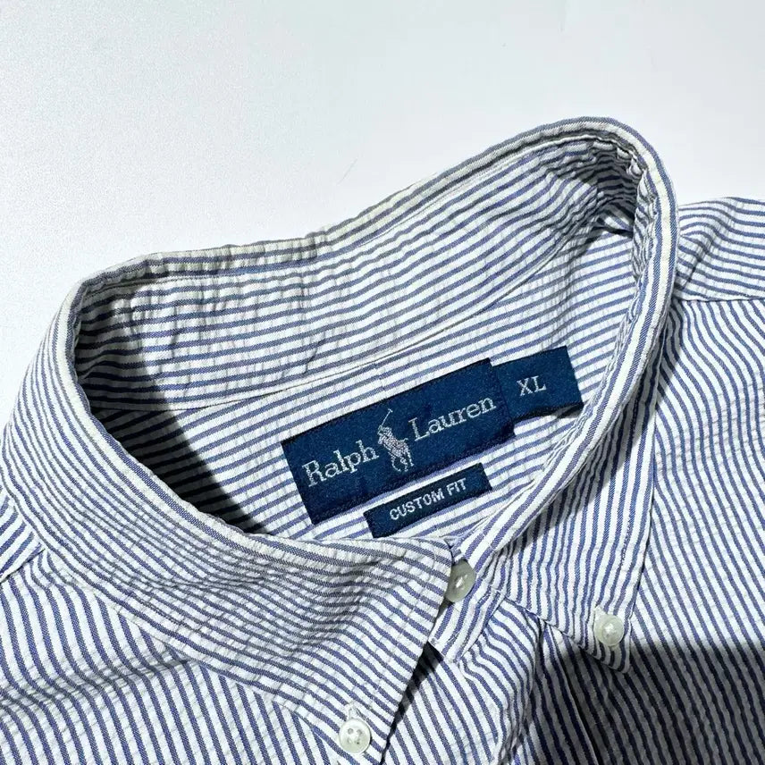 [BUNJANG] Polo Ralph Lauren Seersucker Stripe Short Sleeve Shirt / [XL] 폴로 랄프로렌 시어서커 스트라이프 반팔 셔츠