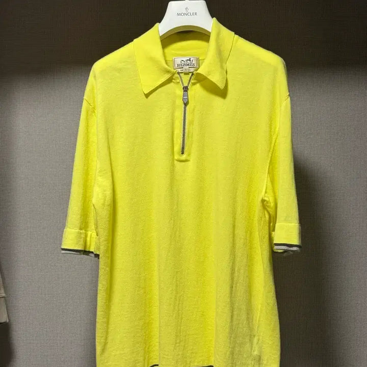 [BUNJANG] Hermès Cotton Half-Zip Short Sleeve Polo Shirt Yellow L / 에르메스 코튼 하프 집업 반팔 폴로 셔츠 옐로우 L