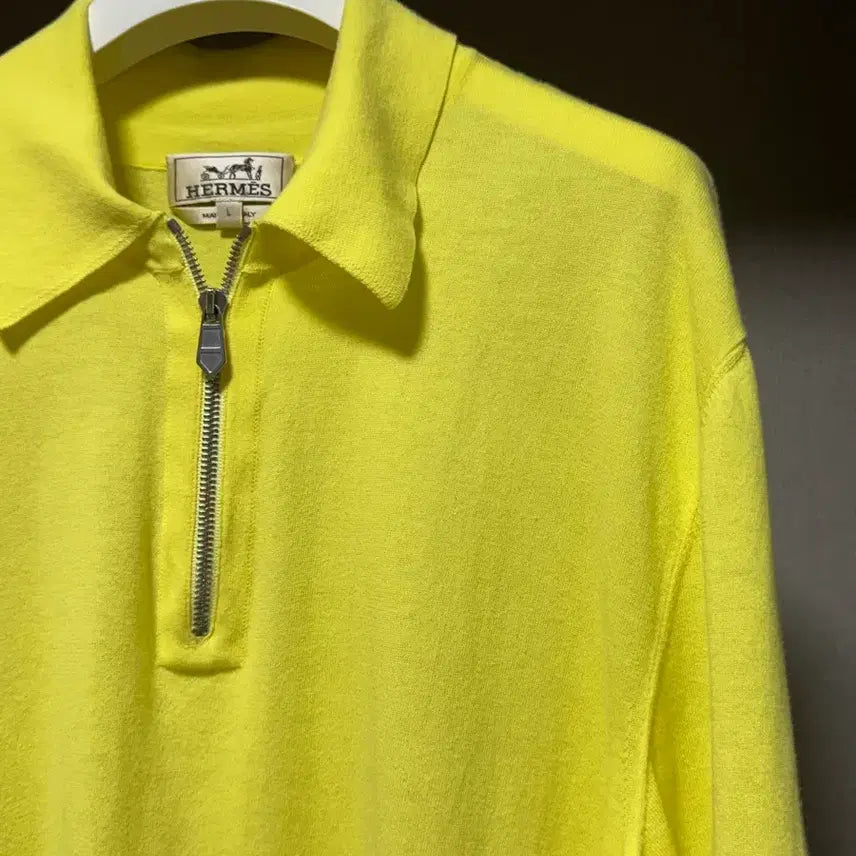 [BUNJANG] Hermès Cotton Half-Zip Short Sleeve Polo Shirt Yellow L / 에르메스 코튼 하프 집업 반팔 폴로 셔츠 옐로우 L