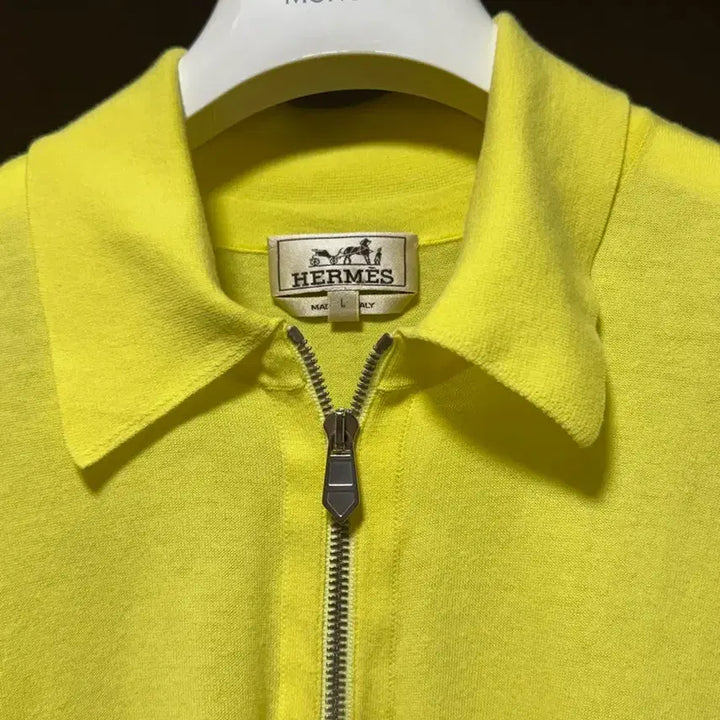 [BUNJANG] Hermès Cotton Half-Zip Short Sleeve Polo Shirt Yellow L / 에르메스 코튼 하프 집업 반팔 폴로 셔츠 옐로우 L