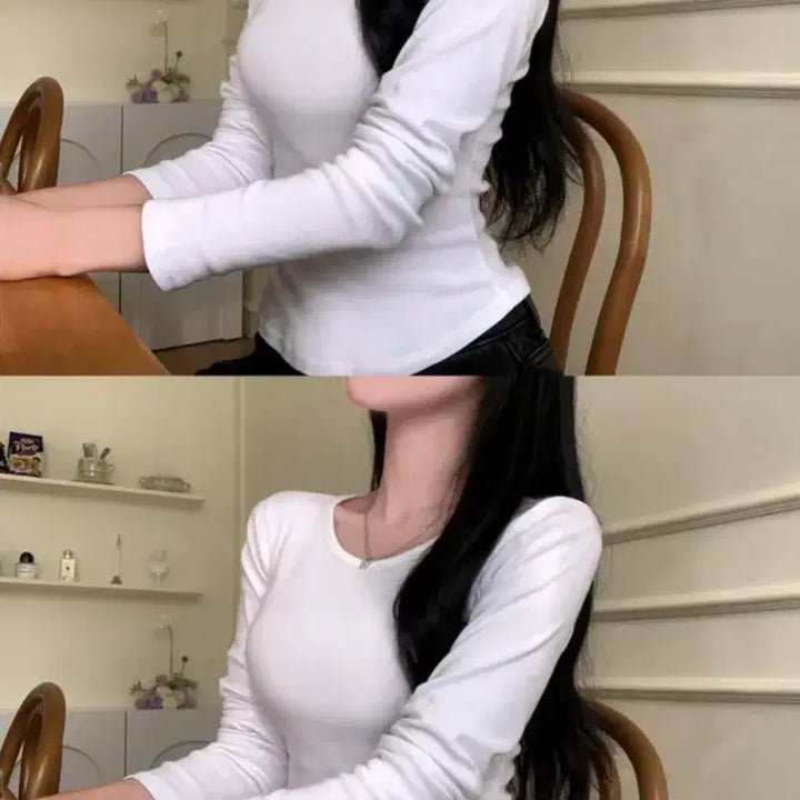 [BUNJANG] Daily Beige Basic Long Sleeve White T-shirt / 데일리베이지 긴팔 기본티 화이트 에이블리 밑단굴림 롱슬리브
