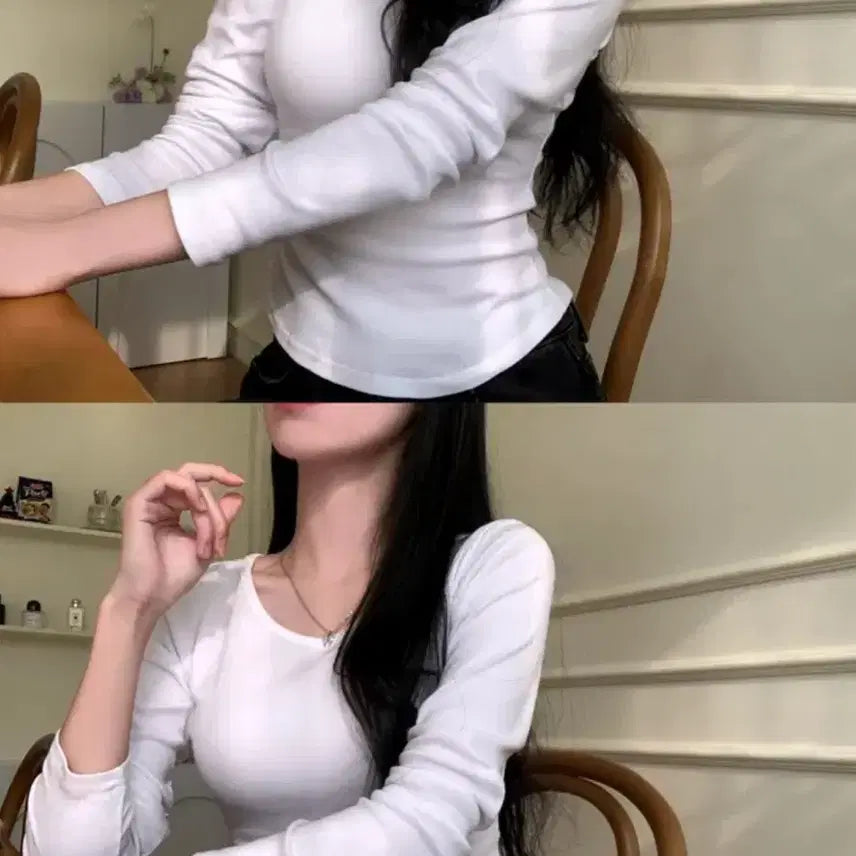 [BUNJANG] Daily Beige Basic Long Sleeve White T-shirt / 데일리베이지 긴팔 기본티 화이트 에이블리 밑단굴림 롱슬리브