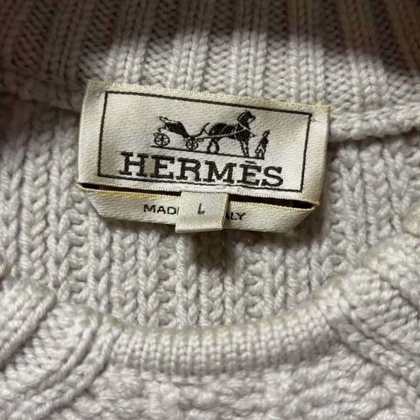 [BUNJANG] Hermes Cable Knit Sweater White L / 에르메스 울 긴팔 케이블 니트 화이트 L