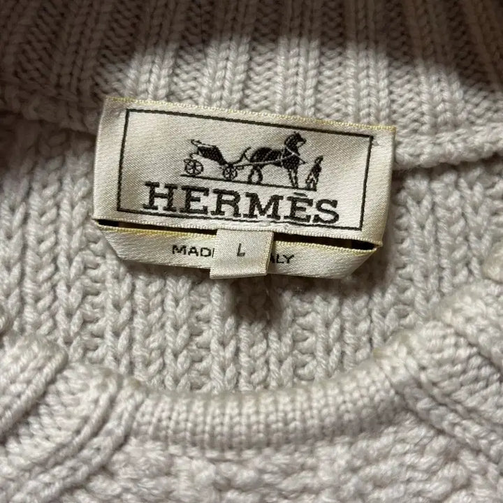[BUNJANG] Hermes Cable Knit Sweater White L / 에르메스 울 긴팔 케이블 니트 화이트 L