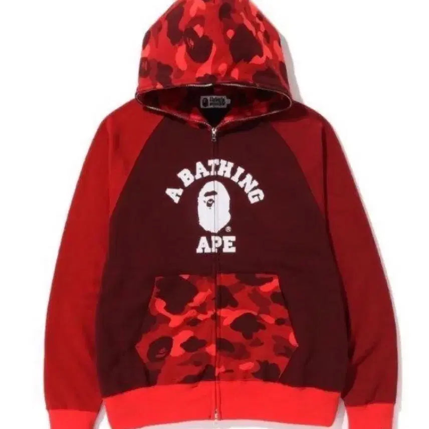 [BUNJANG] Bape Color Camo Relaxed Hoodie Zip-up Red / 베이프 컬러 카모 릴랙시드 후드집업 레드