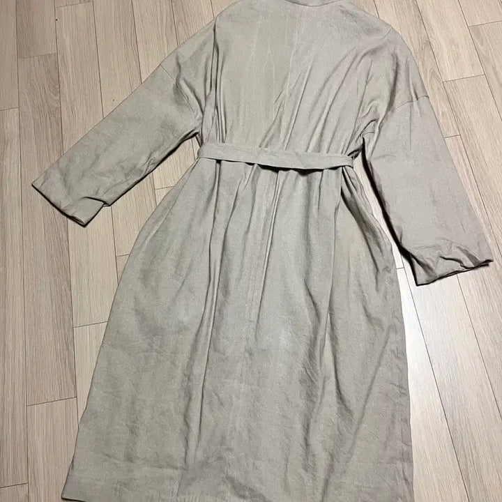 [BUNJANG] DKNY Linen No-Collar Trench Coat Cardigan Beige / DKNY 린넨 노카라 바바리 롱 트렌치코트 로브 가디건 베이지 간절기