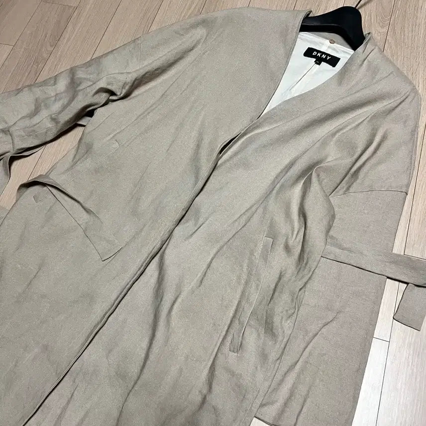 [BUNJANG] DKNY Linen No-Collar Trench Coat Cardigan Beige / DKNY 린넨 노카라 바바리 롱 트렌치코트 로브 가디건 베이지 간절기