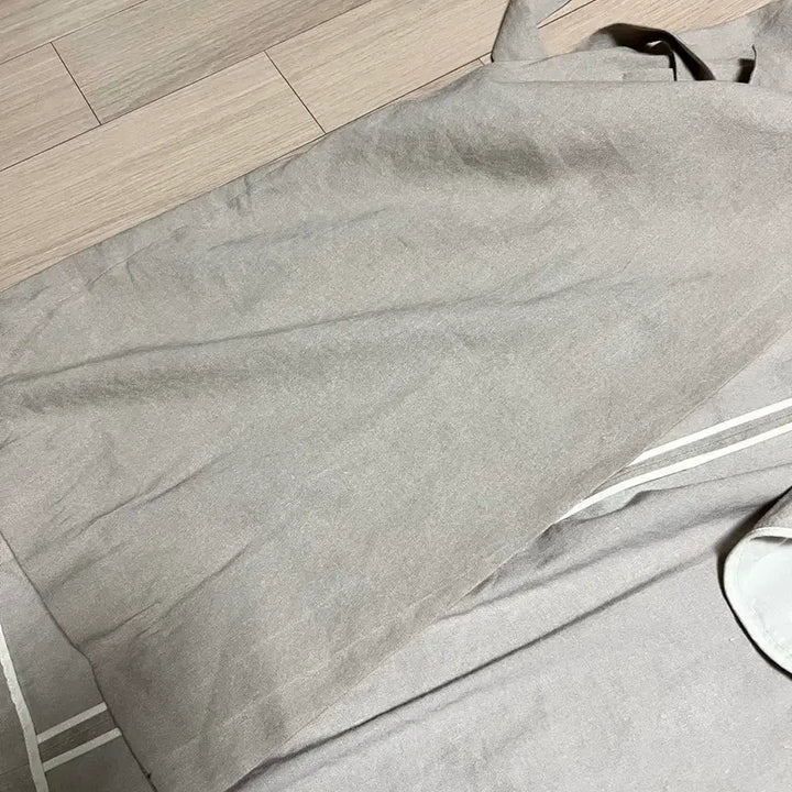 [BUNJANG] DKNY Linen No-Collar Trench Coat Cardigan Beige / DKNY 린넨 노카라 바바리 롱 트렌치코트 로브 가디건 베이지 간절기