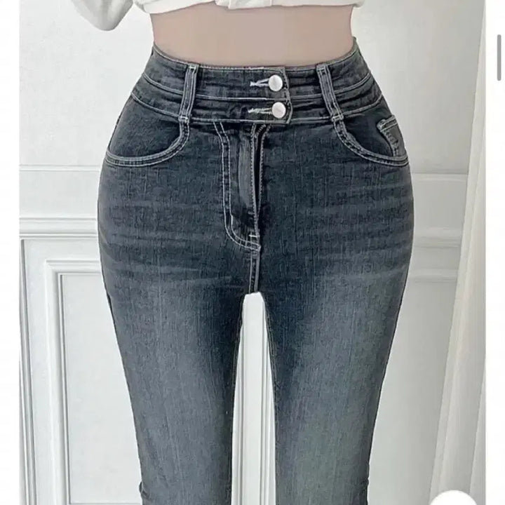 [BUNJANG] Ably Two-Button Washed Denim Pants S / 에이블리 힙딥보정 투버튼 워싱 데님 팬츠 S