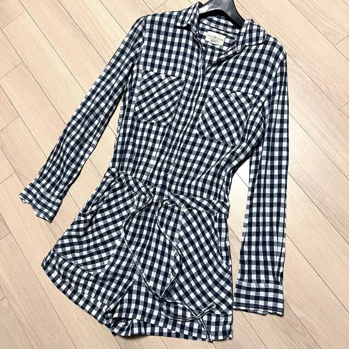 [BUNJANG] Ralph Lauren Denim &amp; Supply Gingham Check Jumpsuit / 랄프로렌 데님앤서플라이 아사면 깅엄체크 점프수트 네이비휴가룩긴팔셔츠반바지