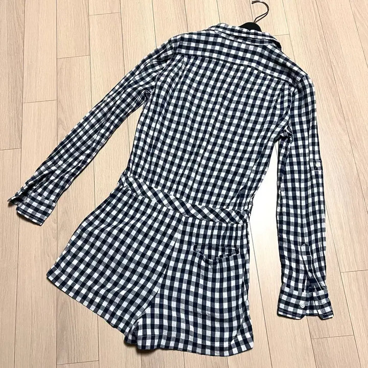 [BUNJANG] Ralph Lauren Denim &amp; Supply Gingham Check Jumpsuit / 랄프로렌 데님앤서플라이 아사면 깅엄체크 점프수트 네이비휴가룩긴팔셔츠반바지