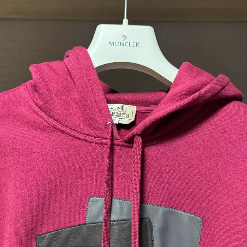 [BUNJANG] Hermes Leather Patch Hoodie Purple M / 에르메스 가죽패티 후드티 자주색 M