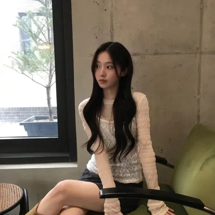 [SOLD OUT] 데이빈 미즈 셔링 레이스티 + 네트 레이어드 레이스 나시 세트