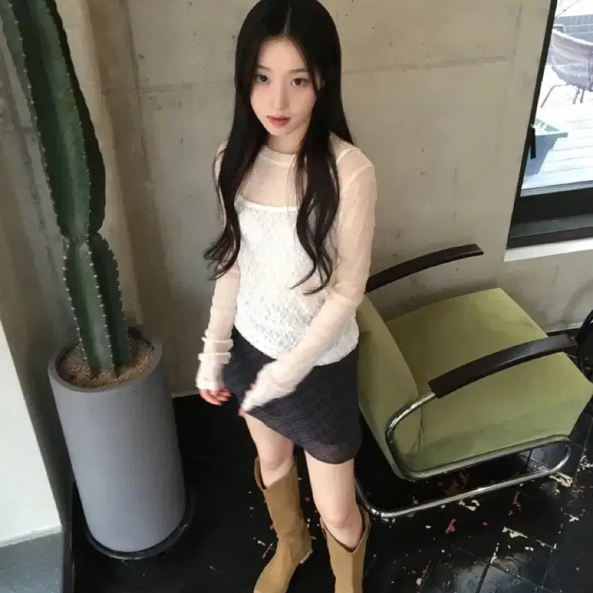 [SOLD OUT] 데이빈 미즈 셔링 레이스티 + 네트 레이어드 레이스 나시 세트
