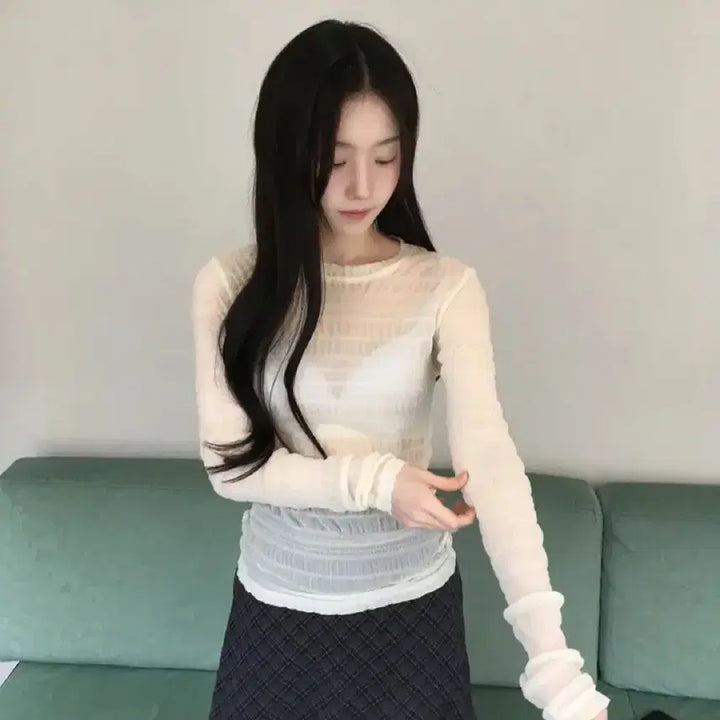 [SOLD OUT] 데이빈 미즈 셔링 레이스티 + 네트 레이어드 레이스 나시 세트