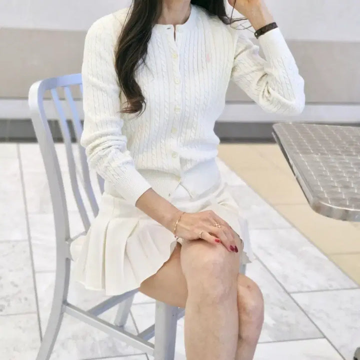 [BUNJANG] Polo Girls Cable Cardigan Warm White L / 폴로 걸즈 케이블 가디건 웜 화이트 L 사이즈 팝니다!