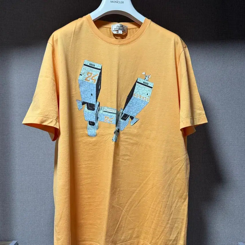 [BUNJANG] Hermes 24 Printing T-shirt Orange L / 에르메스 24 프린팅 반팔 티셔츠 오렌지 L
