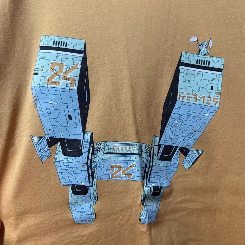 [BUNJANG] Hermes 24 Printing T-shirt Orange L / 에르메스 24 프린팅 반팔 티셔츠 오렌지 L