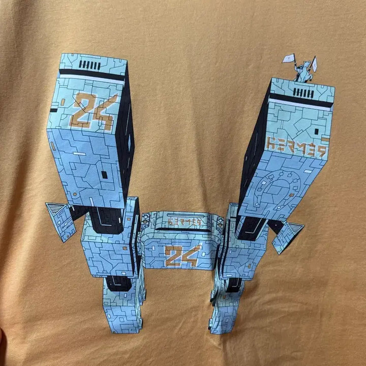 [BUNJANG] Hermes 24 Printing T-shirt Orange L / 에르메스 24 프린팅 반팔 티셔츠 오렌지 L
