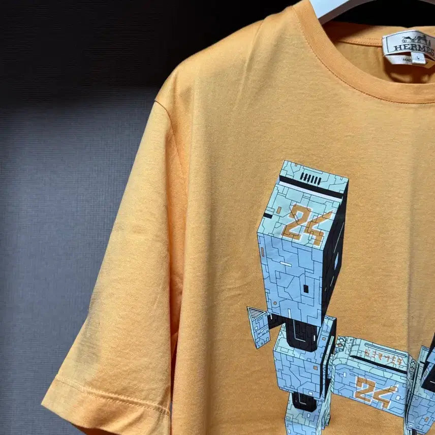 [BUNJANG] Hermes 24 Printing T-shirt Orange L / 에르메스 24 프린팅 반팔 티셔츠 오렌지 L