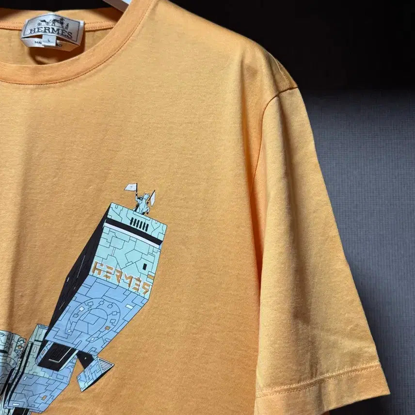 [BUNJANG] Hermes 24 Printing T-shirt Orange L / 에르메스 24 프린팅 반팔 티셔츠 오렌지 L