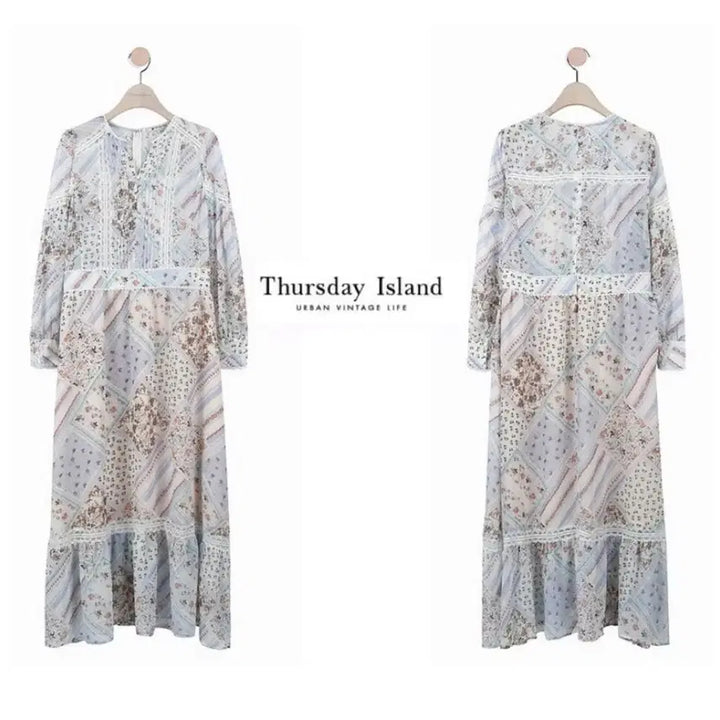 [SOLD OUT] 써스데이아일랜드 반다나 믹스패턴 쉬폰 맥시 원피스 s사이즈