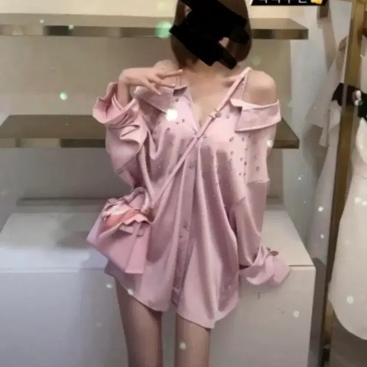 [BUNJANG] Pink Off-Shoulder Blouse / 핑크 오프숄더 블라우스