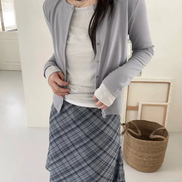 [BUNJANG] Optenso Curve Modal T-shirt + Span Button Cardigan Set / 옵텐소 curve modal t + span button cadigan
