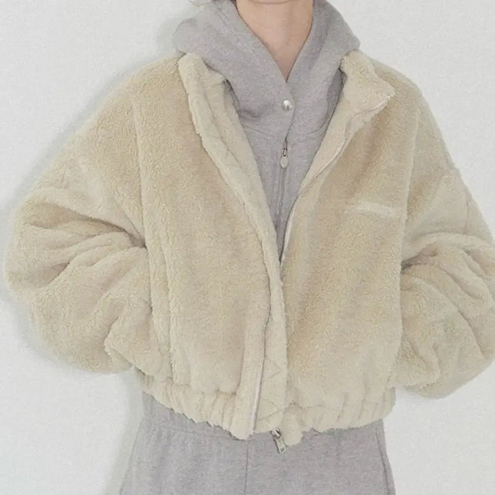 [BUNJANG] TheBarnett Crop Eco Shearling Jacket / 더바넷 크롭 에코 시어링 자켓