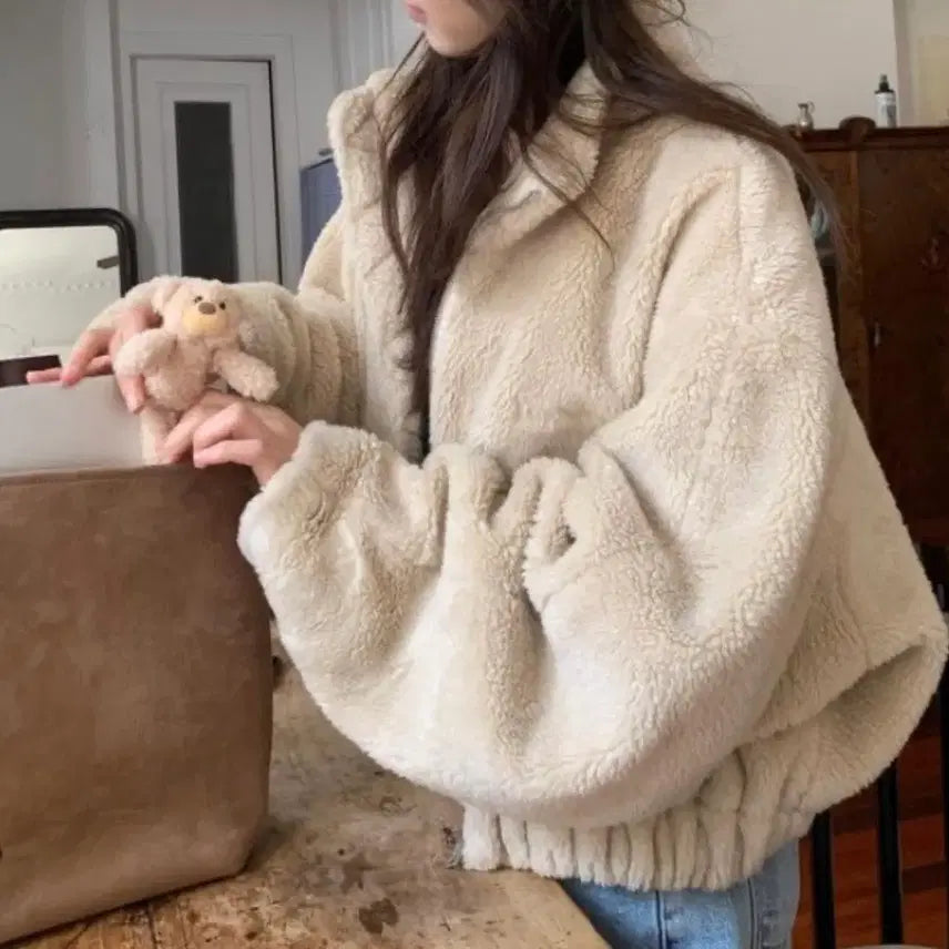 [BUNJANG] TheBarnett Crop Eco Shearling Jacket / 더바넷 크롭 에코 시어링 자켓