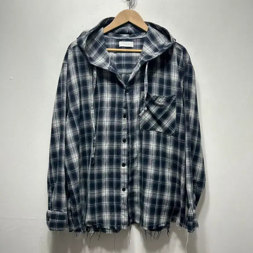[BUNJANG] Slogan Checkered Shirt with Damage Style / SLOGAN후드 체크 남방 데미지 스타일 F