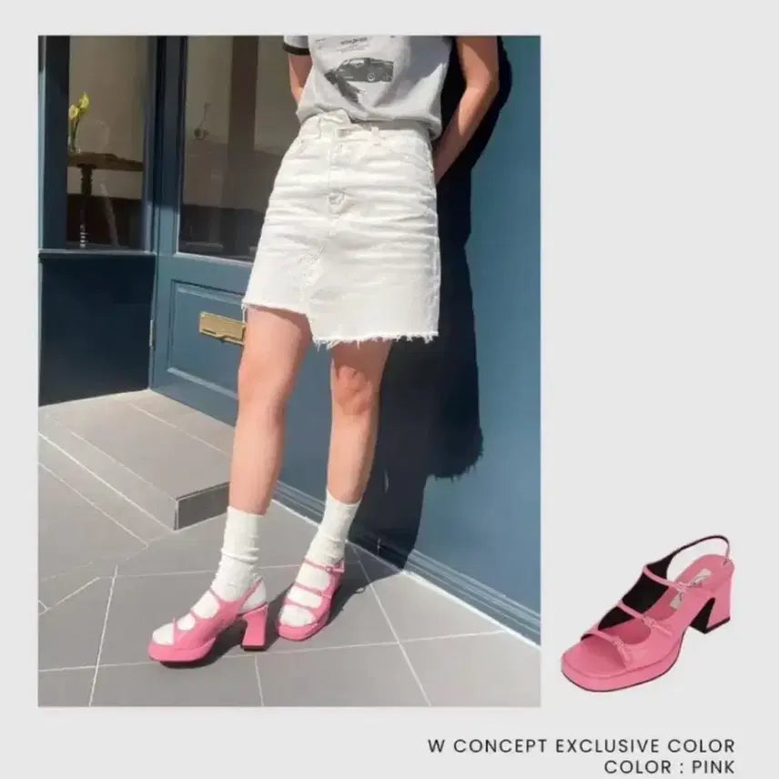 [BUNJANG] att Strap Sandal Heel Pink / [att] Strap Sandal Heel_pink 235