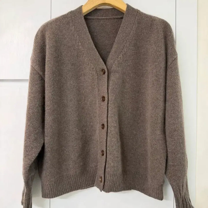 [BUNJANG] Brown V-Neck Knit Cardigan / 브라운 브이넥 니트 가디건