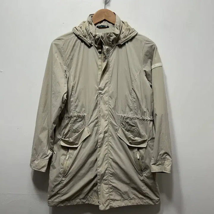 [BUNJANG] Columbia S Beige Hooded Long Windbreaker Coat / 컬럼비아 S 베이지색 후드 롱 바람막이 코트