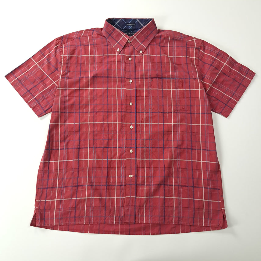 [BUNJANG] Tommy Hilfiger 90s Red Multi-Windowpane Check Shirt / CK234 XL 타미힐피거 90s 레드 멀티윈도우페인 체크 반팔 셔츠 남